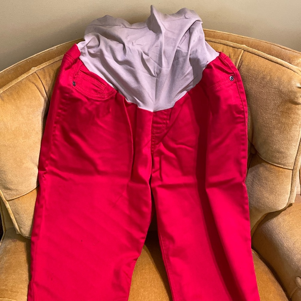 Red maternity jeans